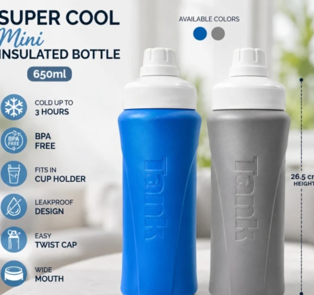 Bouteille d’Eau Tank 650 ml en Plastique Alimentaire – Gourde Pratique 26 cm pour Sport et Déplacement