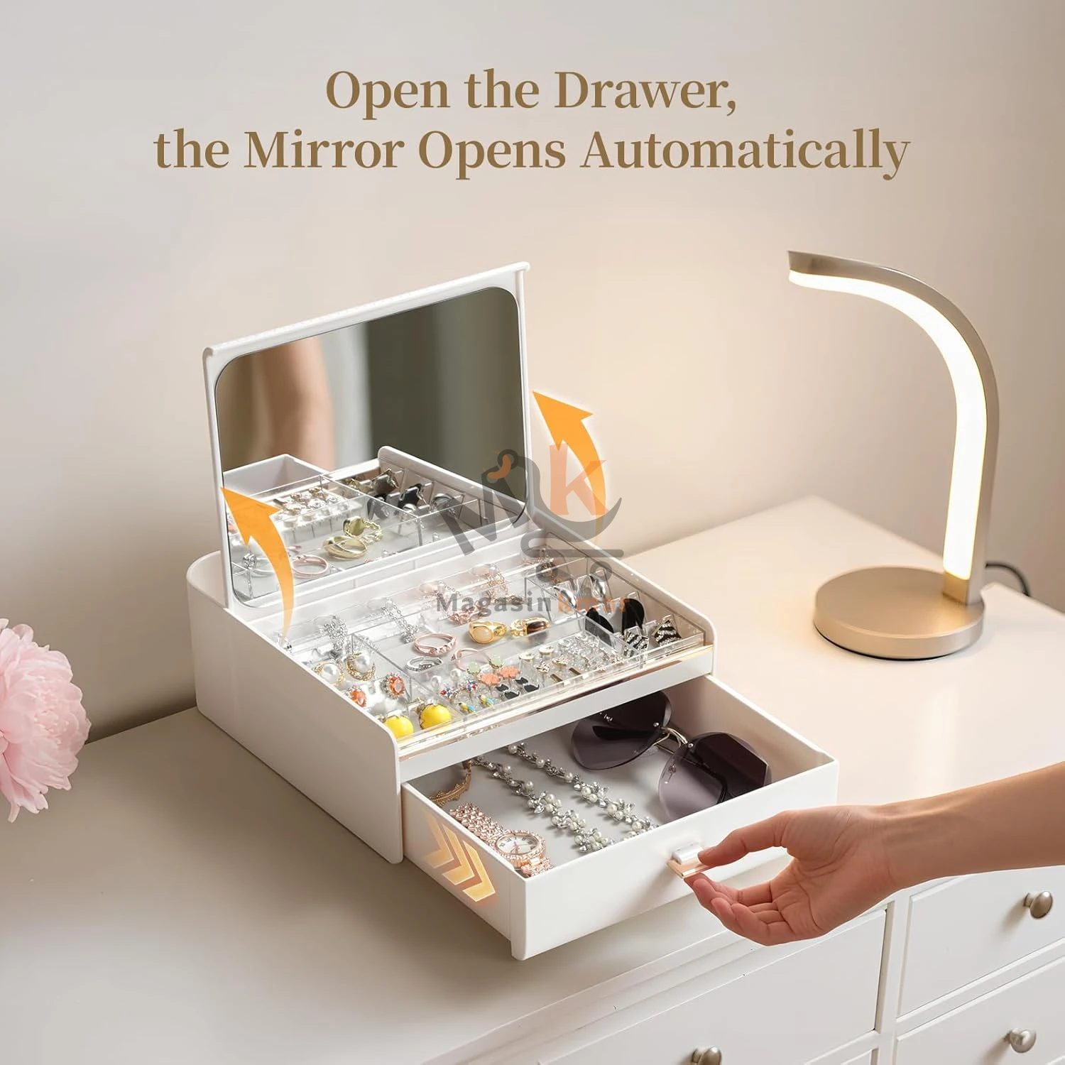 Porte-accessoires avec miroir – Grande capacité – Rangement cosmétique pratique