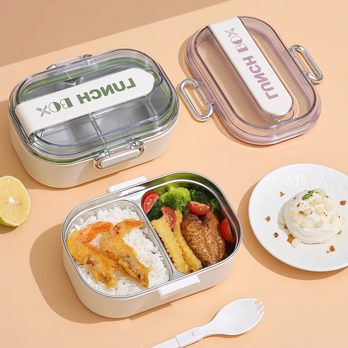 Boîte à Lunch Inox 3 Compartiments avec Cuillère