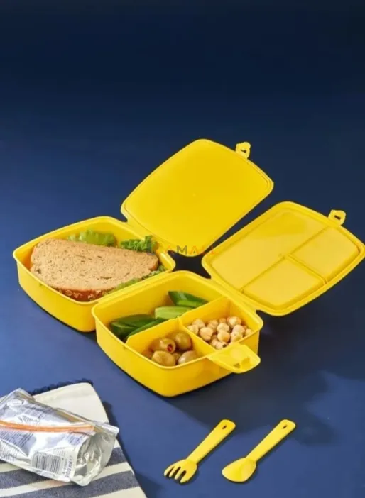 Boîte à Goûter 2 Compartiments avec Cuillère et Fourchette – Lunch Box en Plastique Alimentaire pour Enfants et Adultes