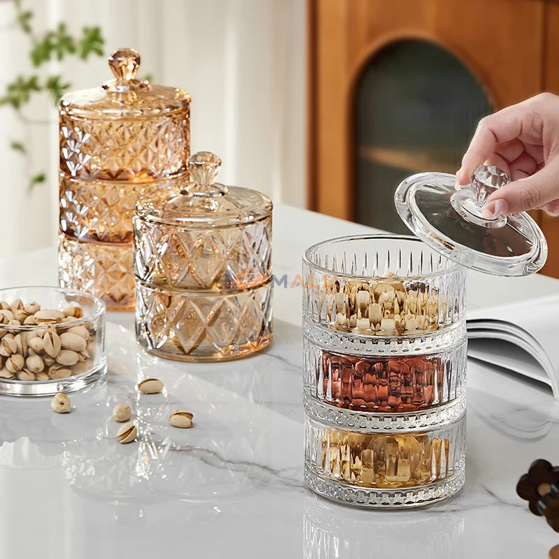 Bonbonnière 3 Niveaux Dorée en Verre