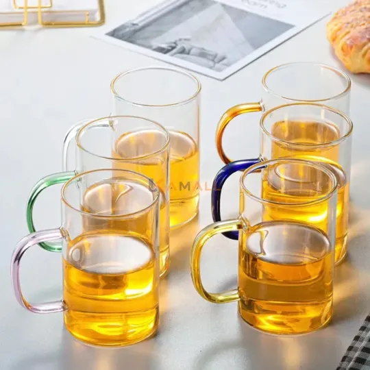 Lot de 6 verres en verre avec manche coloré 300 ml