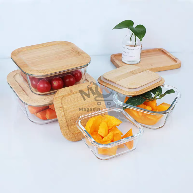 Boîte alimentaire en verre avec couvercle en bambou – 800 ml – Hermétique et écologique