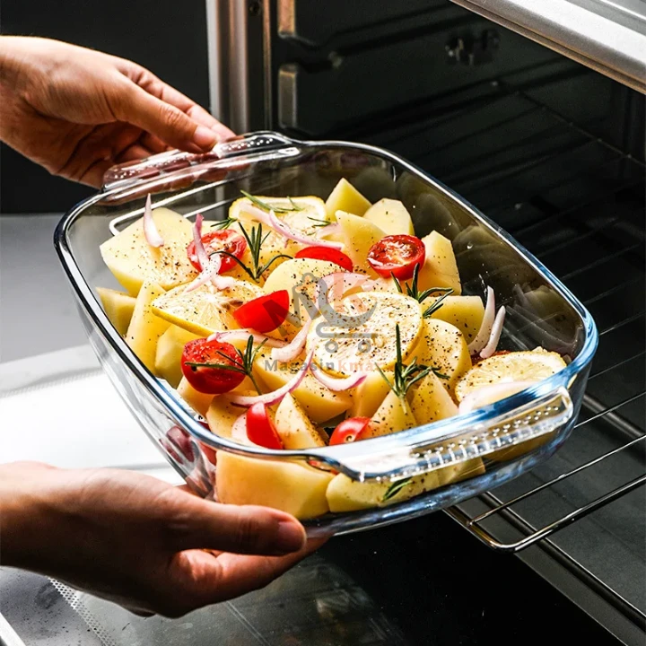 Plat à four carré en verre 22cm – Résistant à la chaleur pour cuisson au four