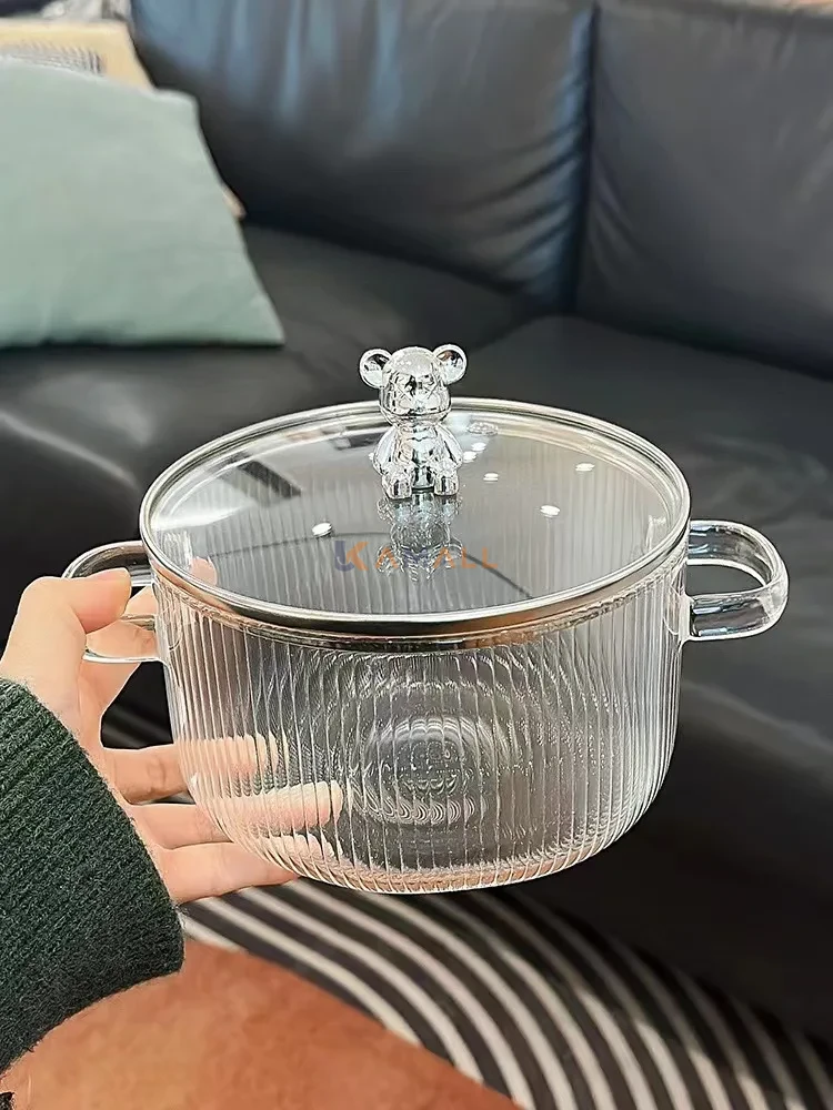 Faitout en Verre 1,8 L avec Couvercle – Marmite Pratique pour Cuisson et Préparation