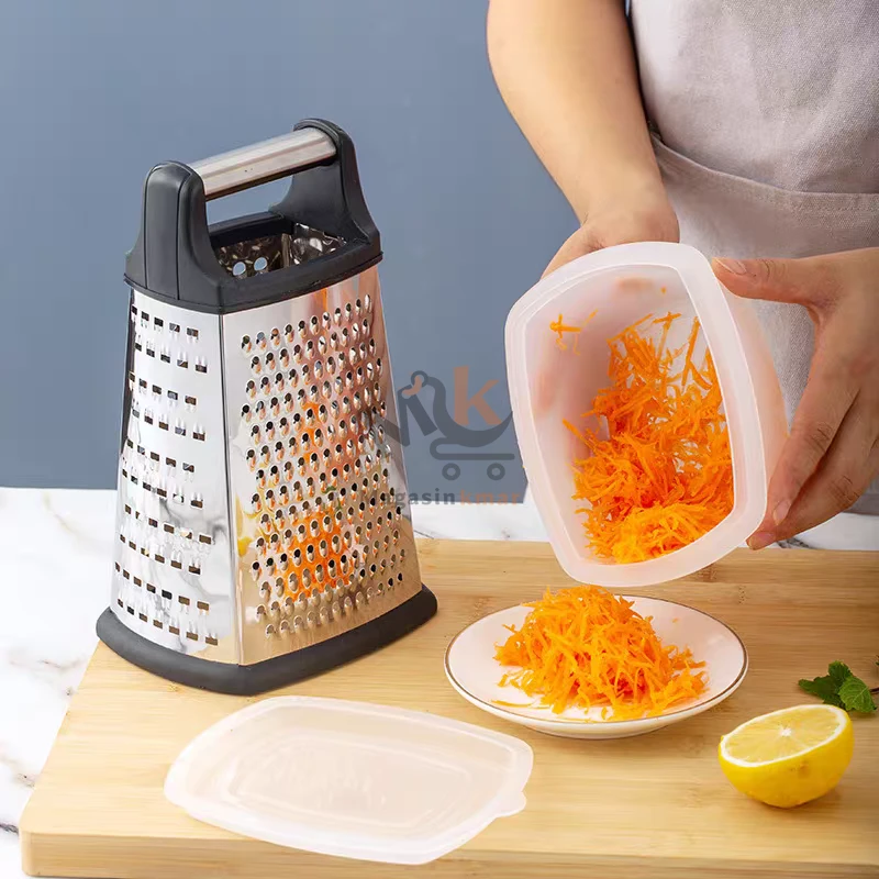 Râpe 4 faces en acier inox avec doseur en plexi – Idéale pour râper et mesurer facilement