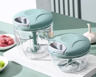 Mini hachoir manuel en plastique avec 3 lames en acier inoxydable – Coupe rapide légumes et herbes