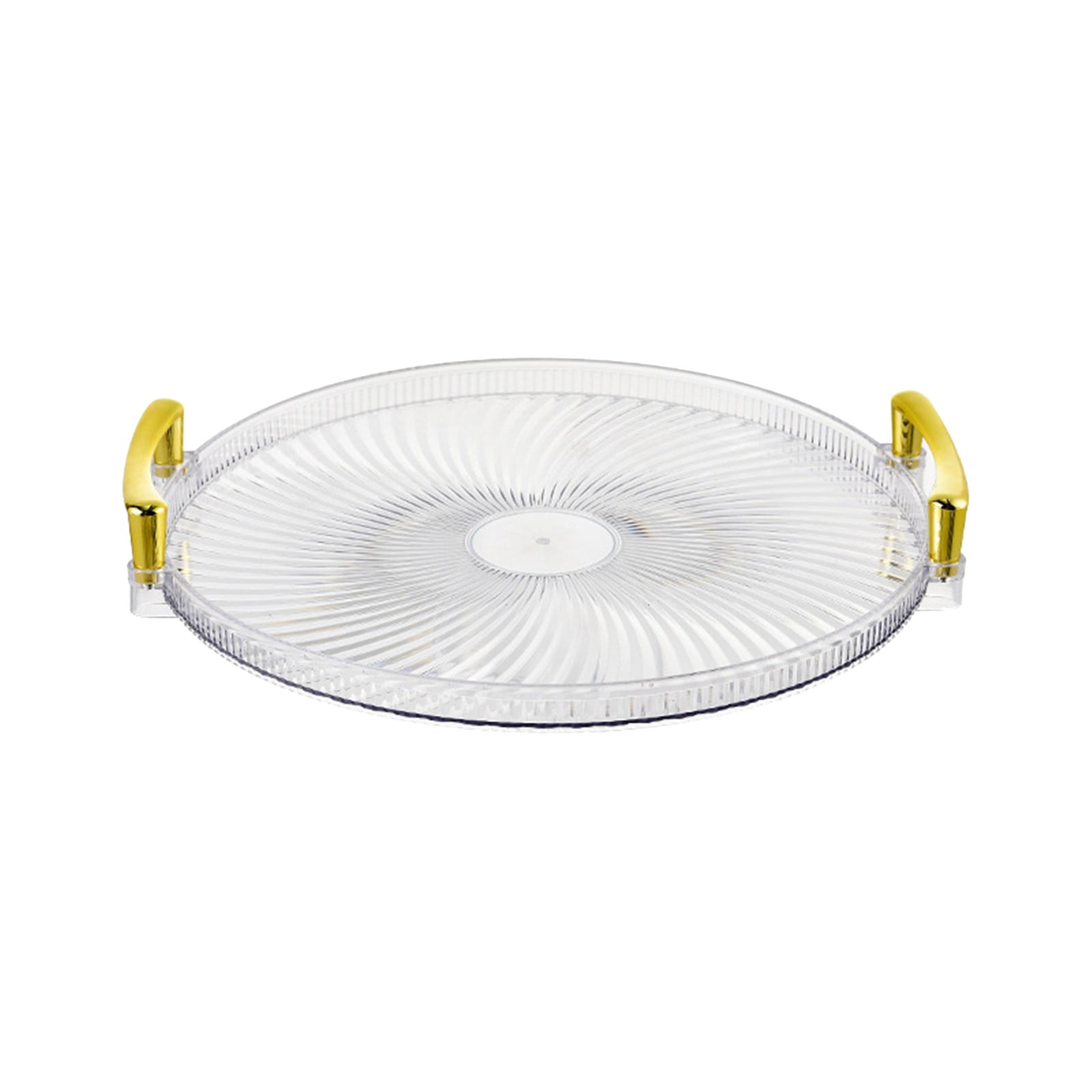 Plateau rond en plexi avec manche doré