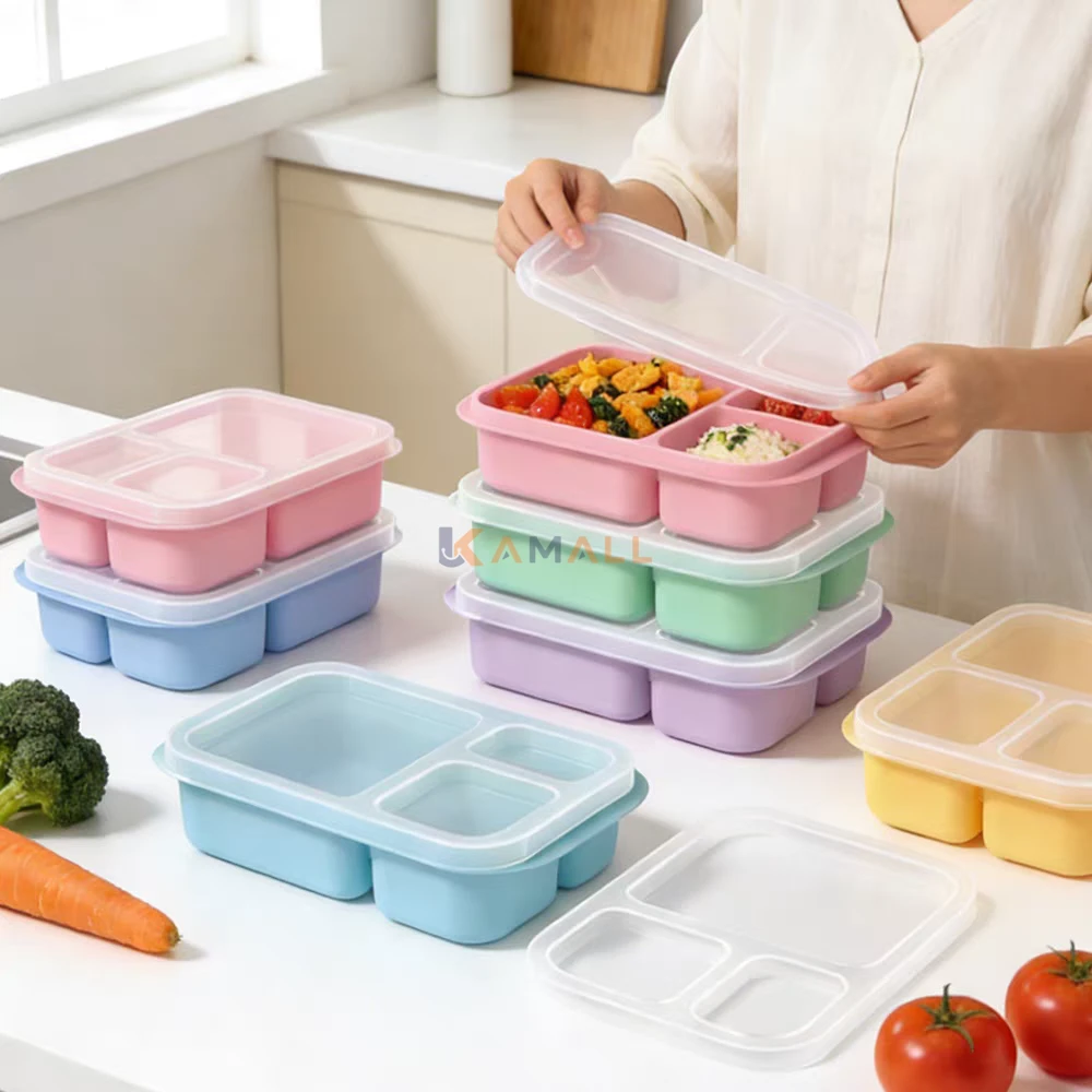 Boîte à Goûter 3 Compartiments en Plastique Alimentaire