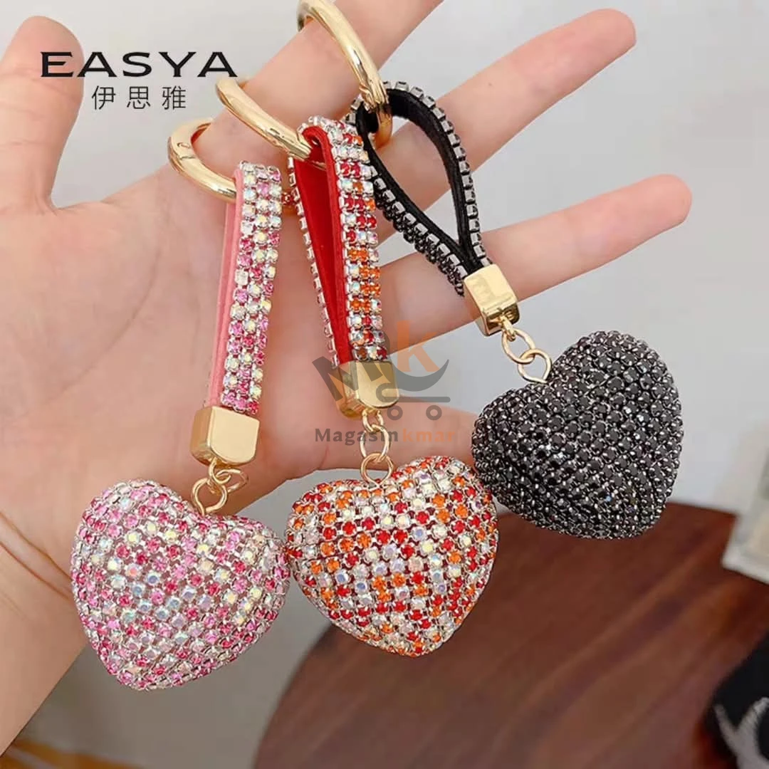 Porte-clés en strass en forme de cœur